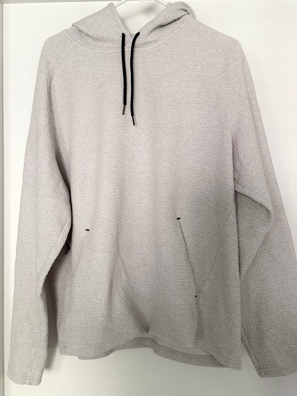 Old Navy Light Gray Textured Hoodie with Black Drawstrings